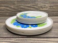 Vtg Andy Gard Kitchen Play Plastic White Plates Blue Flowers 3.5   5  Lot of 9