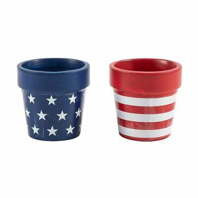 Mini Ceramic Patriotic Flowerpots, Fourth of July, Home Decor, 6 Pieces