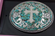 Nocona Belt Buckle Oval Cross with Turquoise Belt Buckle  M & F Western 37914