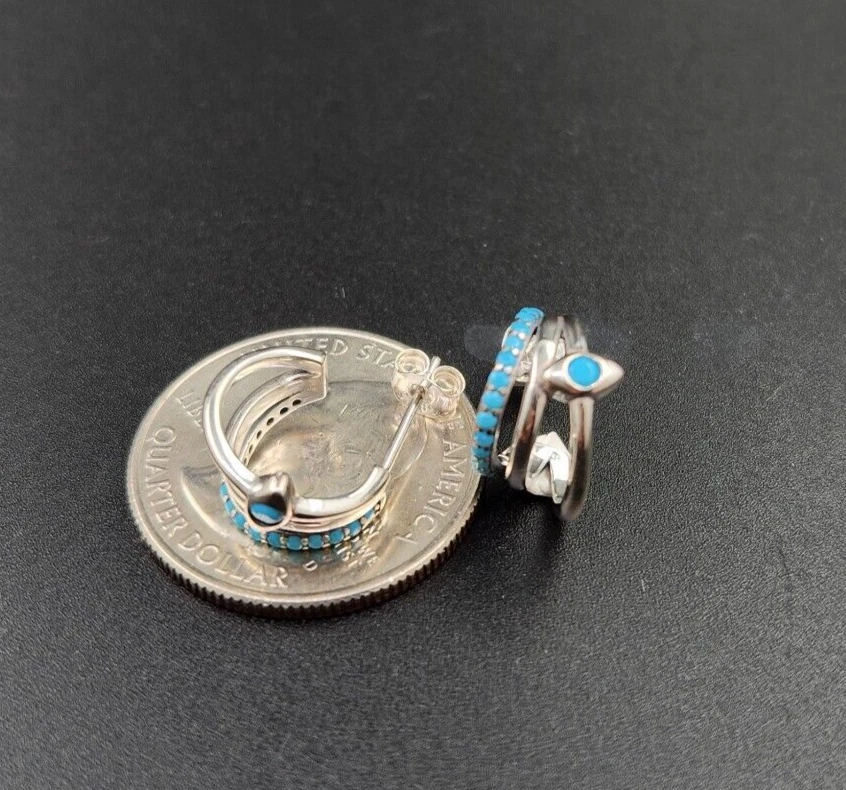 Aretes Huggie de aro de 13,5 mm con piedras preciosas turquesa de plata de ley 925 maciza Foto 2 de 3