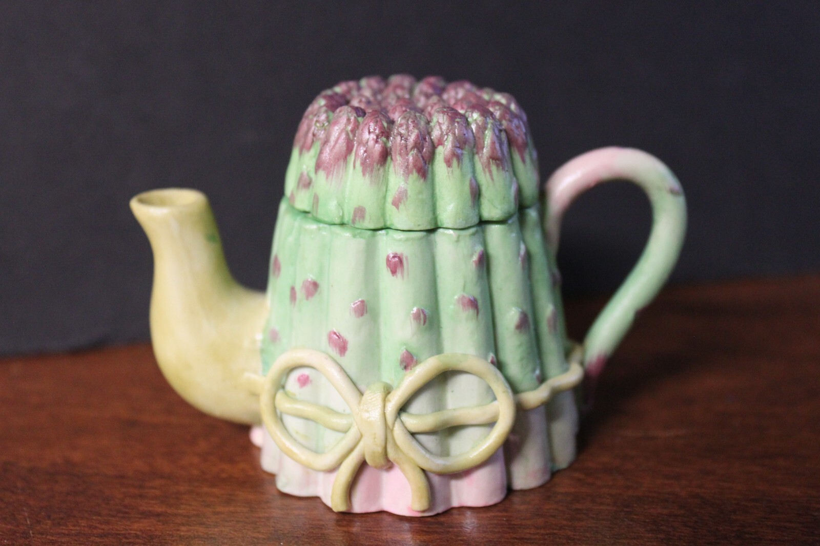 Miniature Teapot Art Ceramic Pottery Asparagus Hand Made Khien