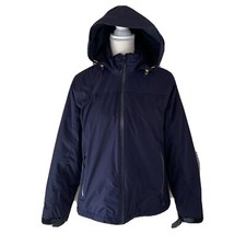 LANDS END Blue Aquacheck Jacket Coat Full Zip Packable Hood Women  s Small 6-8