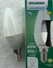Bright Sylvania LED Candles 806lm 6.5 Watt = 60 W 840 Cool White SES E14 29615