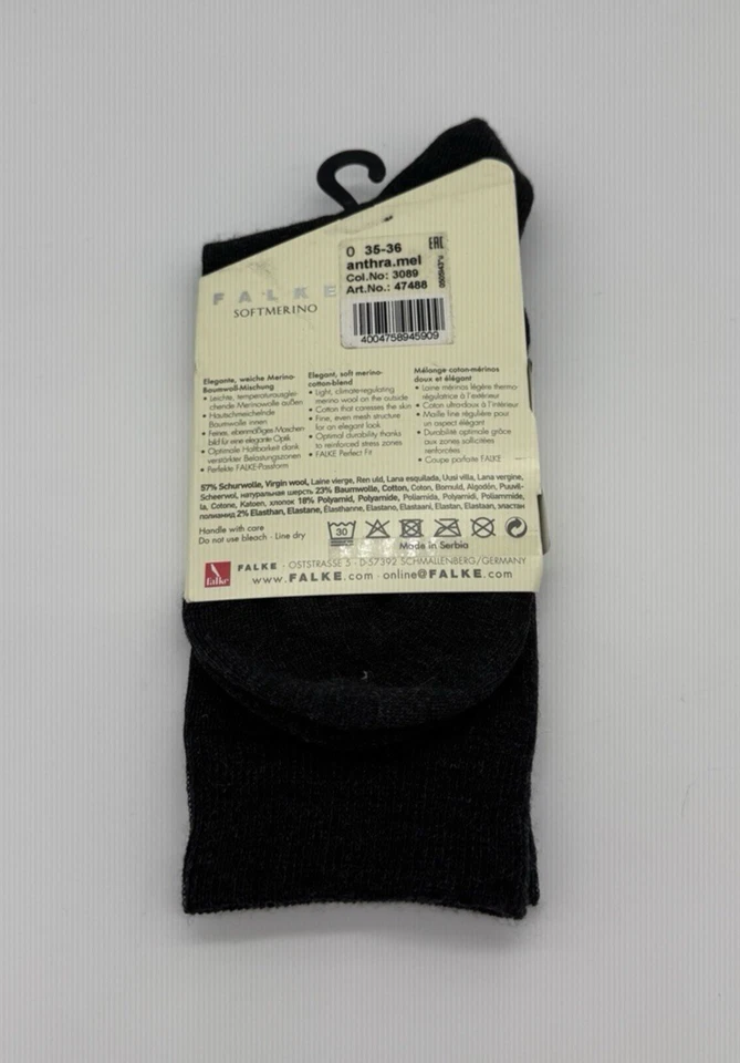 Falke FALKE Mujer Softmerino Calcetines Lana Merino Algodón EE. UU. Talla 5-6 Gris NUEVO Foto 3 de 4