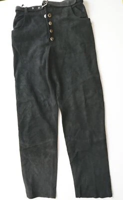 Lange Lederhose schwarz weiches Ziegenvelour Leder schlicht mit Gürtel Gr.48 - Bild 1 von 4