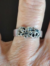 Vintage 925 Sterling Silver Ring With Flower and Leaves, Nature Size 7