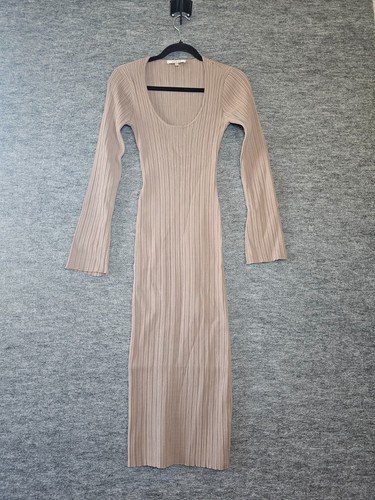 WAYF Alexi Long Sleeve Rib Dress Medium Beige