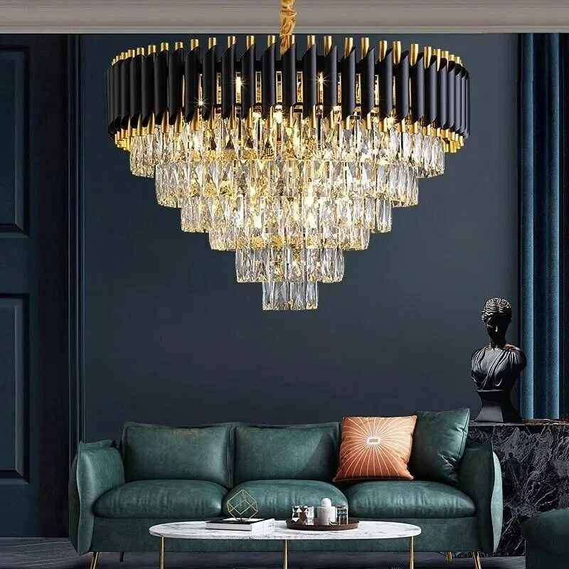 Brand New Modern Luxury Crystal Chandelier Black and Gold 60cm Wide