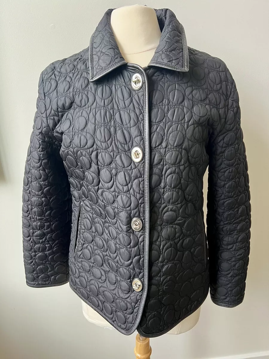 Women s Coach Quilted CC Logo Black Jacket Coat Leather Trim