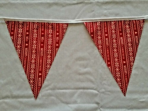 Christmas Fabric Bunting Mantel decor 100%Cotton Tartan From 60 inches Handmade - Picture 6 of 12
