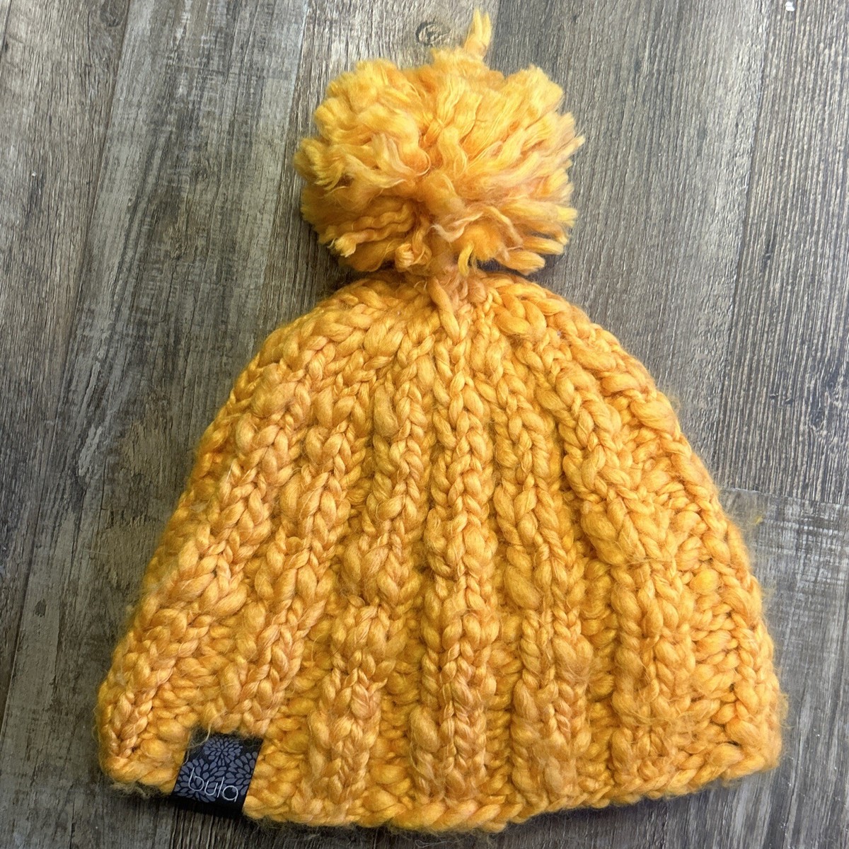 Bula chunky Orange Sherbet Cable knit winter pom Beanie hat Fleece Lined