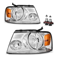 Headlights Assembly For 2004-2008 Ford F150 F-150 Chrome Headlamp Wbulbs Lhrh