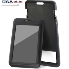 2 Pcs Durable Sliding ID Badge Holder Lightweight Hard Plastic Card Protector US