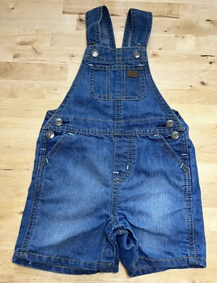 Lee Baby Toddler Shortalls Overalls Denim Blue Jean Bib Shorts Snaps Sz 24m 