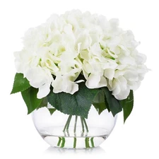 Enova Home Hydrangea Flower Arrangement in Clear Glass Vase With Faux Water