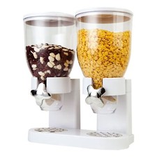 DRY FOOD STORAGE DOUBLE CEREAL DISPENSER PASTA CONTAINER MACHINE WHITE