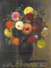 STILL LIFE WITH DAHLIAS Tile Mural Kitchen Bathroom Wall Backsplash Art 12.75x17