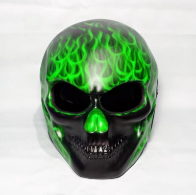 SKULL HELMET MOTORCYCLE CUSTOM GREEN FIRE( DOT & ECE CERTIFIED )
