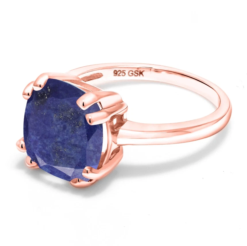 Anillo Lapislázuli Chapado en Oro 14k Anillo Plata 925 Cojín Anillo Regalo Navidad Foto 3 de 4