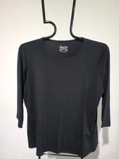 Denim & Co Size L Black Soft Jersey Elbow Sleeve Tee Shirt A675608 NWOT