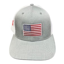 Richardson 112 Trucker Hat Grey White American Flag Patch Snapback Cap OSFM