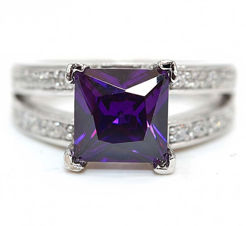 3CT  Amethyst 925 Solid Sterling Silver Ring Sz 8 MM5-5