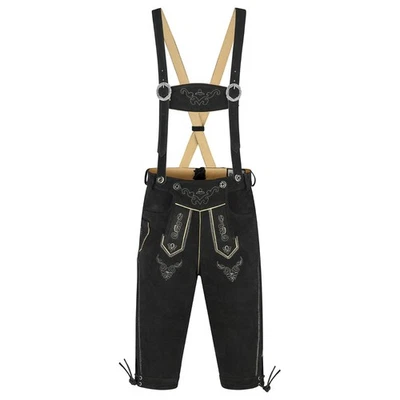 Bohmberg Herren Trachten Lederhose Kniebund Schwarz inkl. Hosenträger - Bild 1 von 4
