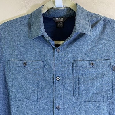 Outdoor Research Shirt Men 2XL Blue Wayward Nylon Hiking Travel Button Up Casual