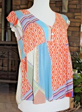 EUC Cozy Co. By Cozy Casual Patchwork Tunic V Neck Sleeveless Multicolor SMALL