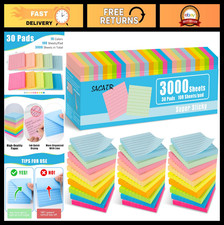 30 Pads Lined Sticky Notes 3x3 inches, 10 Bright Colors, Self-Stick Note Pads fo