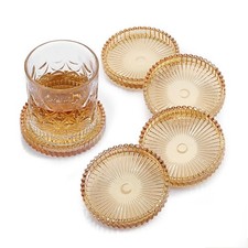 OGANAZI Modern Clear Coaster Set of 5- Glass Coasters for Drinks Crystal Coaster