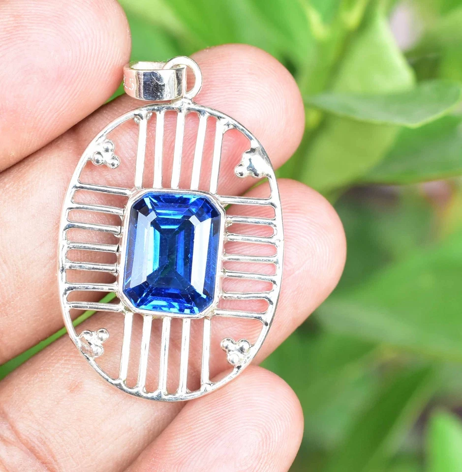 Colgante De Plata De Ley 925 Con Tanzanita Azul Natural De 26.25 Ct Certificado - Imagen 3 de 4