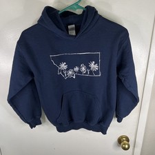 MONTANA Gildan Pullover Hoodie Sweatshirt Size M  Youth  Navy  Floral