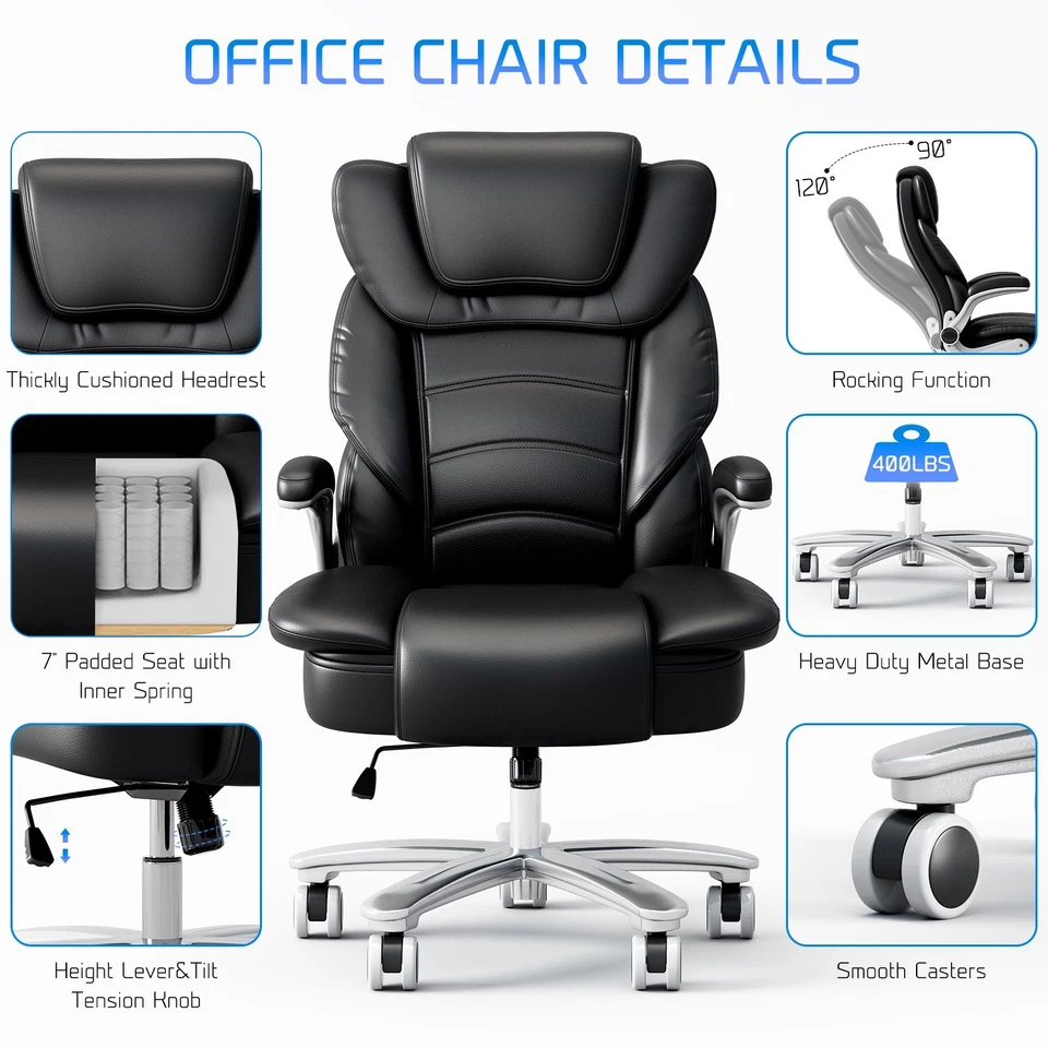 Big Tall Executive Office Chair Ergonomic Leather Computer Desk Chair Heavy Duty - Image 3 of 4
