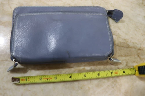 LEVENGER Leather Zip Around Wallet Light Blue Card Slots Inside Zip Compartment