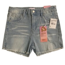 YMI Denim Collection Raw Hem Jean Shorts Girl s 12 Distressed Rhinestones New