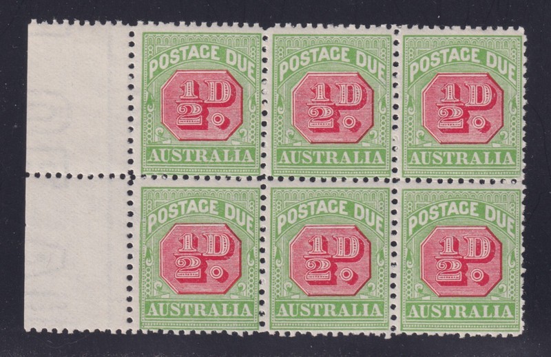 Australia Scott J39a SG D77a MNH 1914 ½d Postage Due Crown/A Block of 6 CV $120