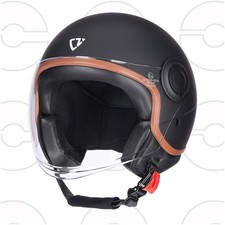 Casque de moto/scooter CRUIZER Jet, noir mat, marron, homologué, visière unique