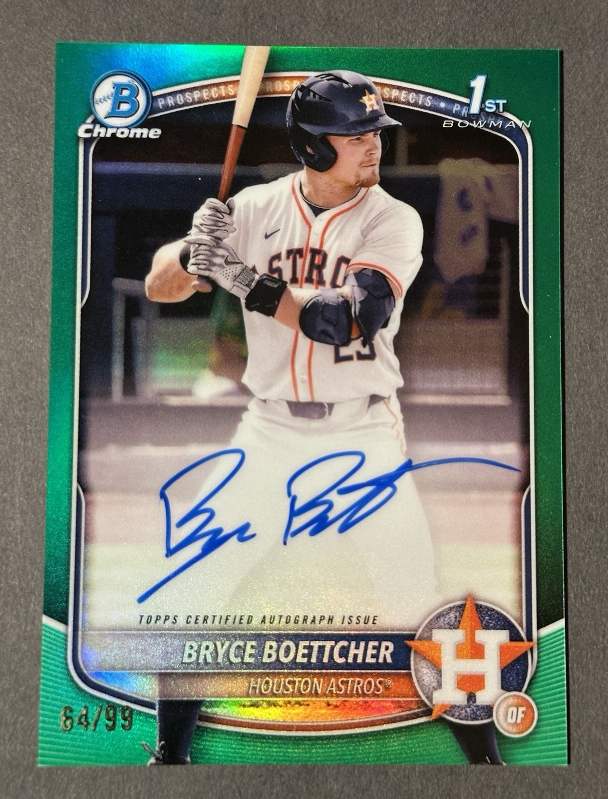 2025 Bowman Chrome Bryce Boettcher Auto True Green Refractor 1st #64/99 Astros