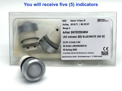 Signal Construct SM22 LED Indicator Blue White SMTE22924BW 24V DC 22mm 12mA 0.3W