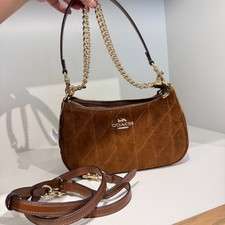 NEW Coach Teri Shoulder Bag With Quilting CET35 suede/Gold/Warm Brown