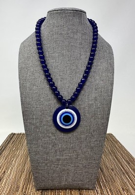 Turkish Blue Eye Necklace   Nazar Resin Pendant Adjustable Beaded Chain