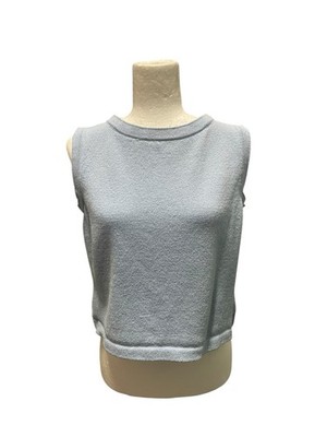 VTG St John Baby Blue Santana Wool Blend Knit Crop Tank Boxy Fit Size Medium