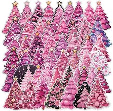 Christmas Tree Stickers - 50Pcs Cute Funny Decorations Pink