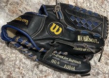 Wilson Optima Gold OG 6 Black/Blue leather Softball Glove RHT 13  A9844