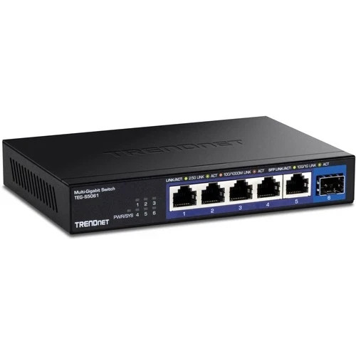TRENDnet 6-Port Unmanaged 2.5G Switch with 10G SFP+ Port, TEG-S5061, 5 x 2.5GBAS