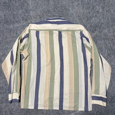 Vintage 60S 70S Sears Perma Prest Shirt Size M Colorblock Striped