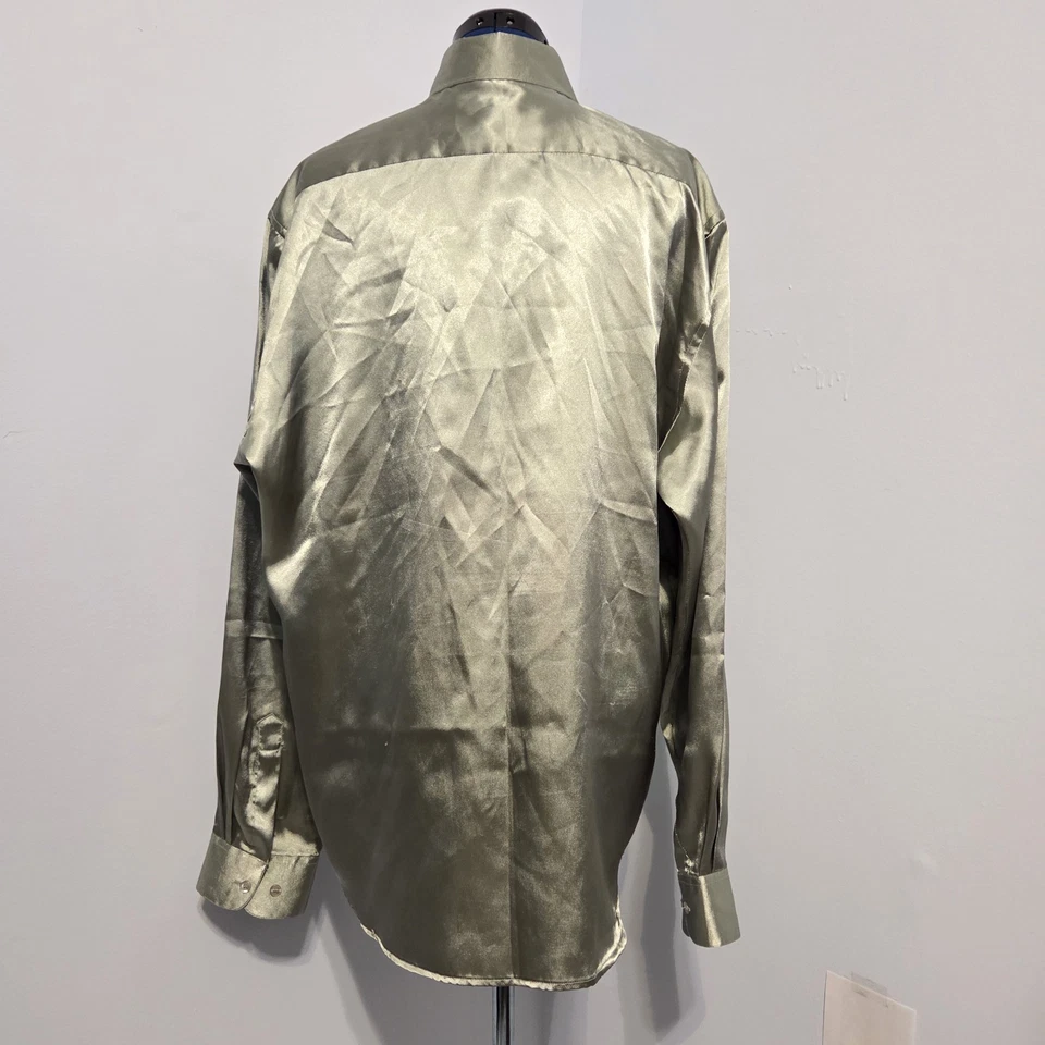 Camisa Enrico Rossini Vintage Verde Claro Satinado Abotonada Talla L Foto 2 de 4
