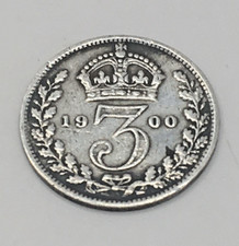 1900 Queen Victoria Three Pence Coin 925 Silver VGC   CN7 P236