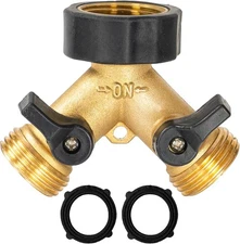 Hourleey Brass Garden Hose Splitter 2 Way, 3/4 Inch Hose Connector Tap Splitter